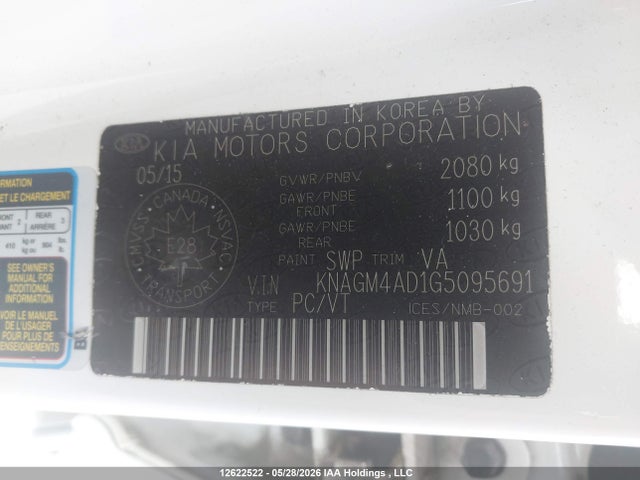 12622522 :رقم المزاد ، KNAGM4AD1G5095691 vin ، 2016 Kia Optima Hybrid مزاد بيع