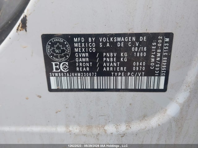 Aukcja sprzedaży 2017 Volkswagen Jetta Wolfsburg Edition, vin: 3VWB67AJ6HM230672, numer aukcji: 12622523
