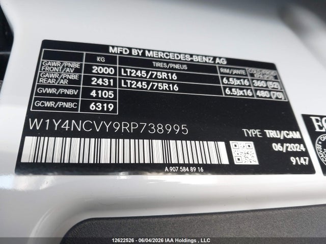 Продажа на аукционе авто 2024 Mercedes-benz Sprinter 2500 High Roof 4-cyl Diesel Ho/standard Roof 4-cyl Diesel Ho, vin: W1Y4NCVY9RP738995, номер лота: 12622526