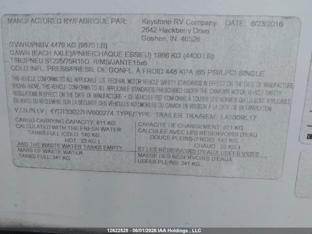 4YDT33027HV600274 Keystone keystone