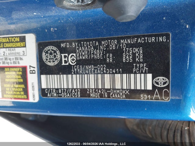 2010 Toyota Matrix Wagon მანქანა იყიდება აუქციონზე, vin: 2T1KU4EEXAC430411, აუქციონის ნომერი: 12622533