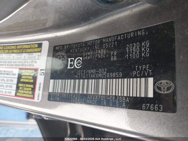 Продажа на аукционе авто 2021 Toyota Camry Se, vin: 4T1G11AKXMU589859, номер лота: 12622560