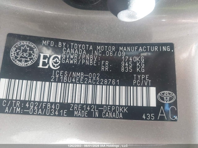 2010 Toyota Corolla Ce მანქანა იყიდება აუქციონზე, vin: 2T1BU4EE2AC228761, აუქციონის ნომერი: 12622583