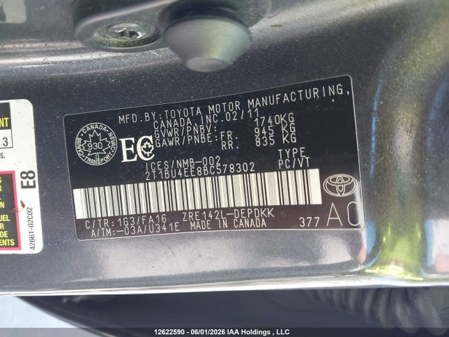 Aukcja sprzedaży 2011 Toyota Corolla S/le, vin: 2T1BU4EE8BC578302, numer aukcji: 12622590