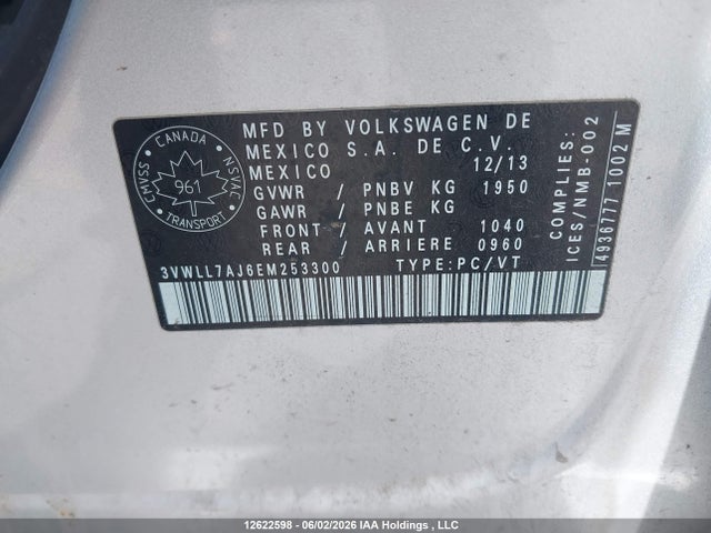 Aukcja sprzedaży 2014 Volkswagen Jetta Tdi, vin: 3VWLL7AJ6EM253300, numer aukcji: 12622598