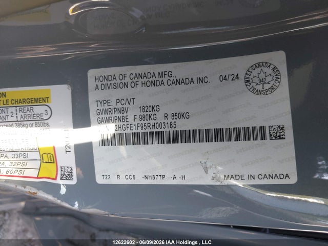 2HGFE1F95RH003185 Honda Civic Touring
