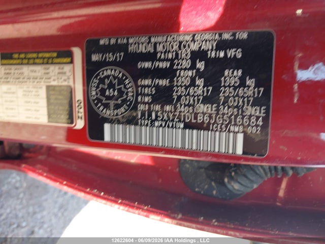 12622604 :رقم المزاد ، 5XYZTDLB6JG516684 vin ، 2018 Hyundai Santa Fe Sport 2.4 Base مزاد بيع