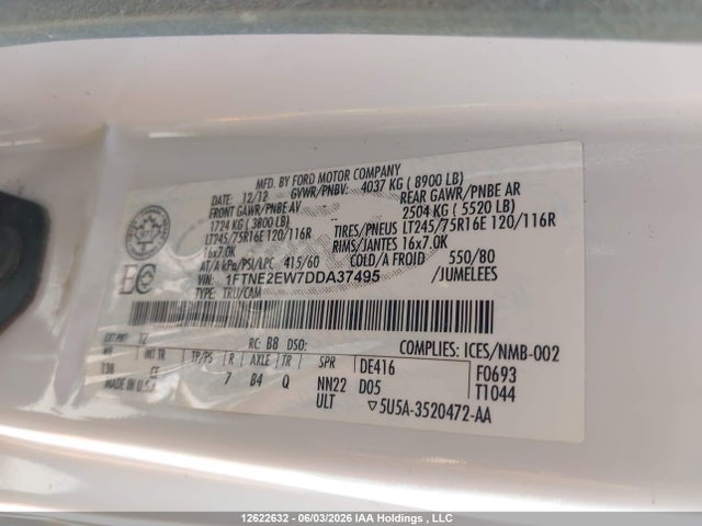 Aukcja sprzedaży 2013 Ford Econoline E250 Van, vin: 1FTNE2EW7DDA37495, numer aukcji: 12622632