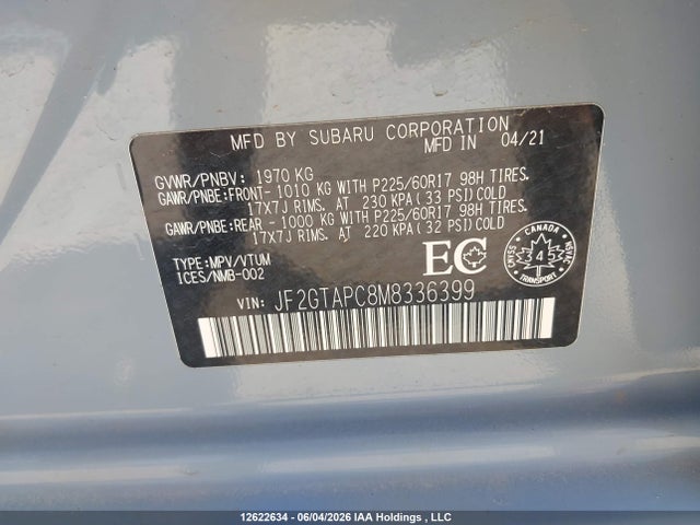 JF2GTAPC8M8336399 Subaru Crosstrek Touring