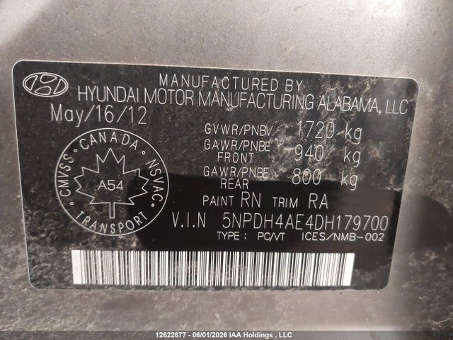 2013 Hyundai Elantra Gl მანქანა იყიდება აუქციონზე, vin: 5NPDH4AE4DH179700, აუქციონის ნომერი: 12622677