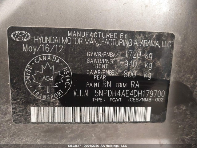 2013 Hyundai Elantra Gl მანქანა იყიდება აუქციონზე, vin: 5NPDH4AE4DH179700, აუქციონის ნომერი: 12622677