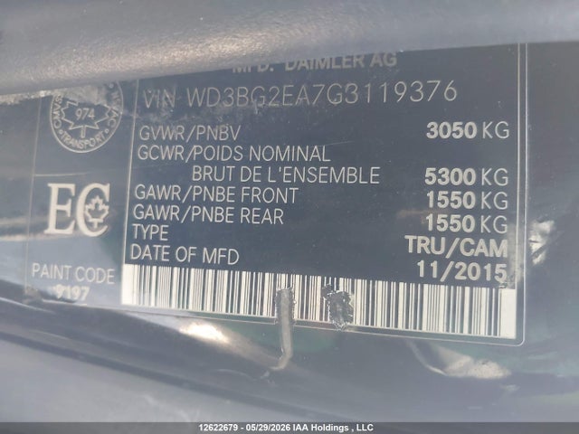 Aukcja sprzedaży 2016 Mercedes-benz Metris, vin: WD3BG2EA7G3119376, numer aukcji: 12622679