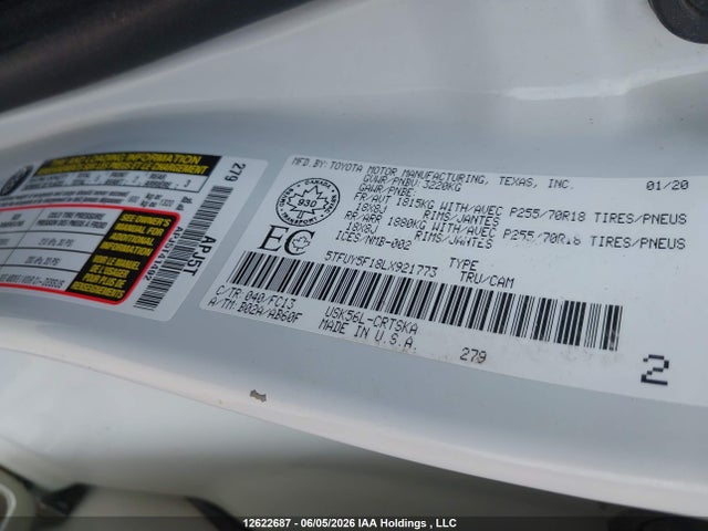 Продаж на аукціоні авто 2020 Toyota Tundra, vin: 5TFUY5F18LX921773, номер лоту: 12622687
