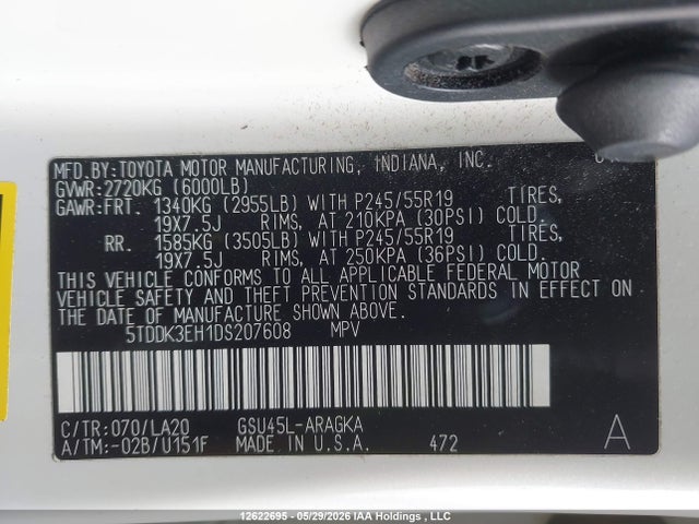 Aukcja sprzedaży 2013 Toyota Highlander Limited, vin: 5TDDK3EH1DS207608, numer aukcji: 12622695