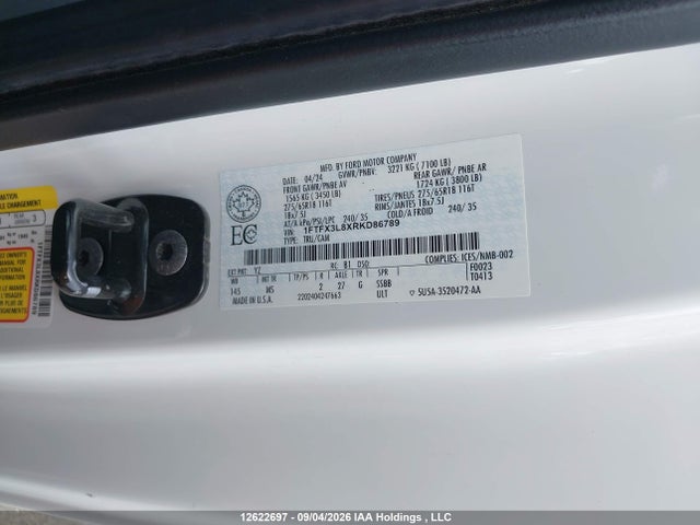 12622697 :رقم المزاد ، 1FTFX3L8XRKD86789 vin ، 2024 Ford F-150 Xlt مزاد بيع