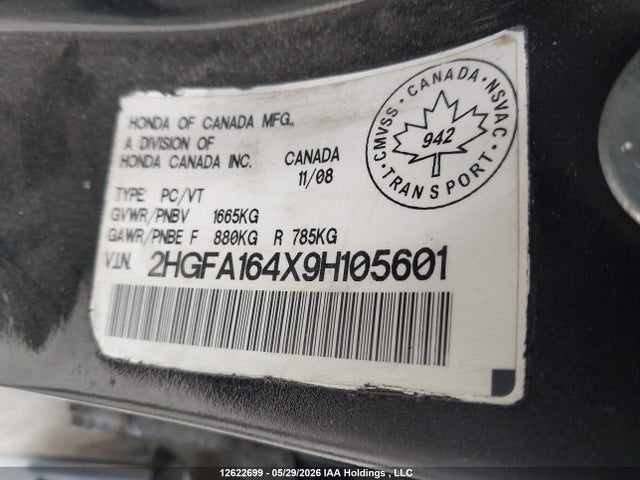 Aukcja sprzedaży 2009 Honda Civic Dx-g, vin: 2HGFA164X9H105601, numer aukcji: 12622699