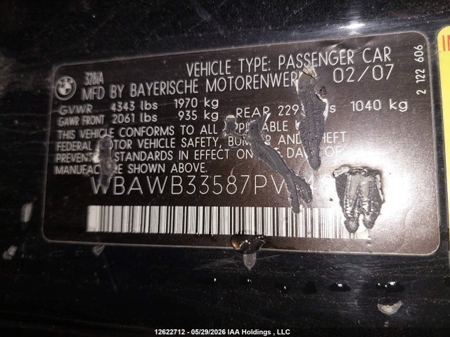 Продаж на аукціоні авто 2007 Bmw 328 I, vin: WBAWB33587PV74857, номер лоту: 12622712
