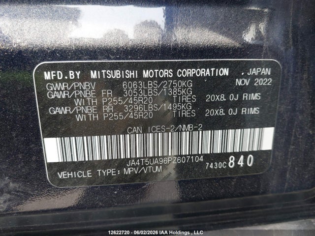 Aukcja sprzedaży 2023 Mitsubishi Outlander Phev Le/sel, vin: JA4T5UA96PZ607104, numer aukcji: 12622720