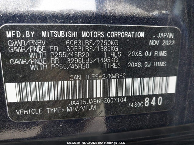 Aukcja sprzedaży 2023 Mitsubishi Outlander Phev Le/sel, vin: JA4T5UA96PZ607104, numer aukcji: 12622720