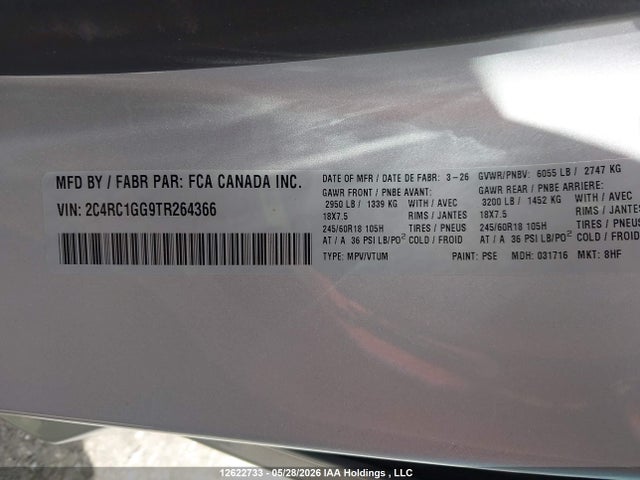 2026 Chrysler Pacifica Limited მანქანა იყიდება აუქციონზე, vin: 2C4RC1GG9TR264366, აუქციონის ნომერი: 12622733