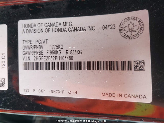 2023 Honda Civic Sport/sport-b მანქანა იყიდება აუქციონზე, vin: 2HGFE2F52PH105480, აუქციონის ნომერი: 12622771