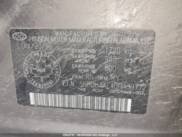 Продаж на аукціоні авто 2013 Hyundai Elantra Limited, vin: 5NPDH4AE4DH439772, номер лоту: 12622781
