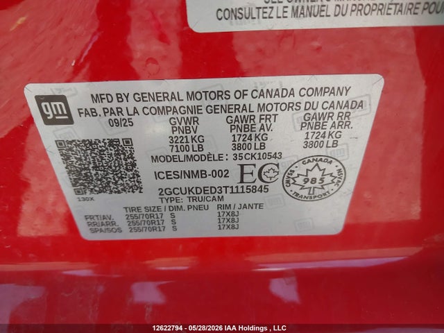 Продажа на аукционе авто 2026 Chevrolet Silverado K1500 Lt, vin: 2GCUKDED3T1115845, номер лота: 12622794