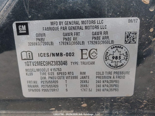 Aukcja sprzedaży 2017 Gmc Sierra 1500 Sle, vin: 1GTV2MEC9HZ383048, numer aukcji: 12622798