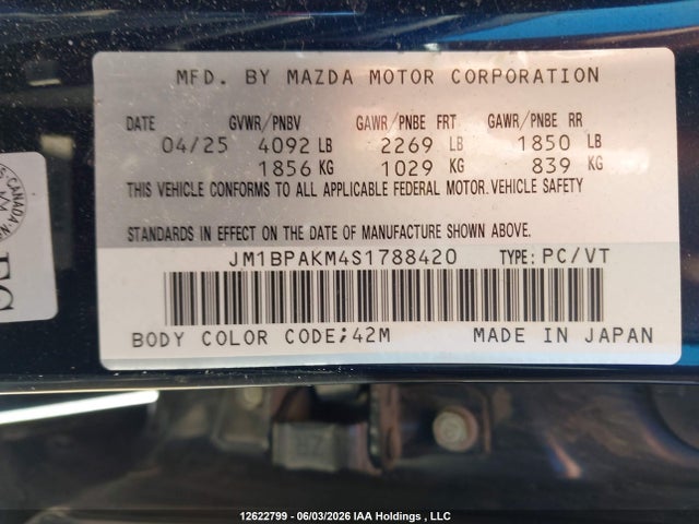 12622799 :رقم المزاد ، JM1BPAKM4S1788420 vin ، 2025 Mazda 3 Select Sport مزاد بيع
