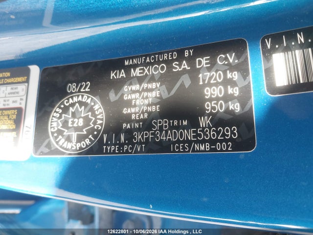 Продаж на аукціоні авто 2022 Kia Forte Ex/ex Premium/ex+/gt-line, vin: 3KPF34AD0NE536293, номер лоту: 12622801