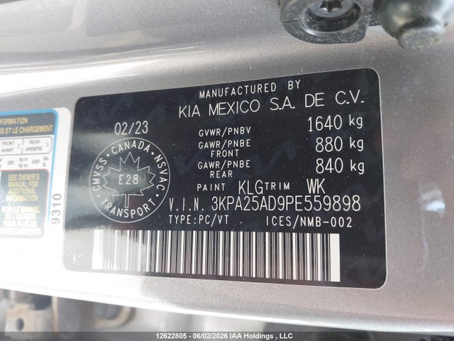 12622805 :رقم المزاد ، 3KPA25AD9PE559898 vin ، 2023 Kia Rio Lx Premium/lx+ مزاد بيع