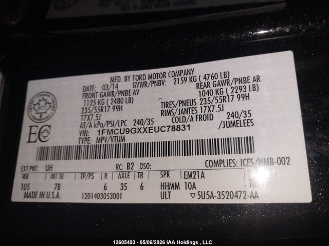 1FMCU9GXXEUC78831 Ford ESCAPE SE