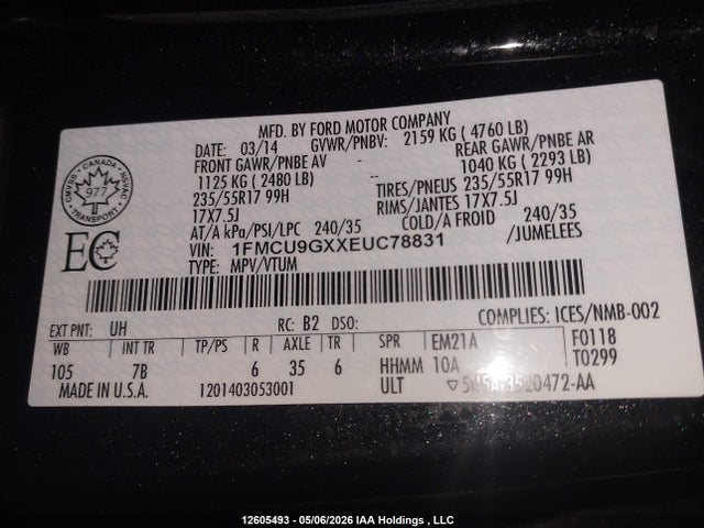 1FMCU9GXXEUC78831 Ford ESCAPE SE