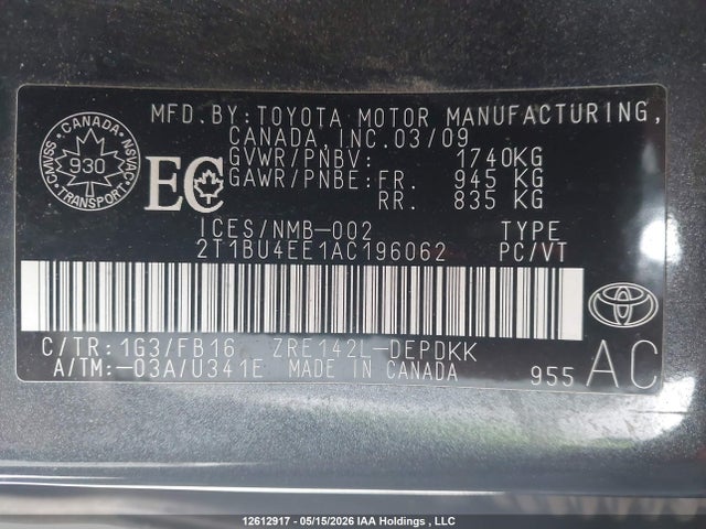 Aukcja sprzedaży 2010 Toyota Corolla Ce, vin: 2T1BU4EE1AC196062, numer aukcji: 12612917