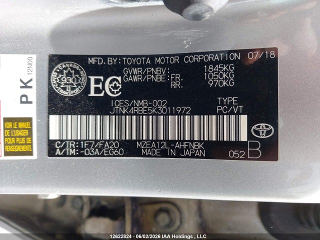 12622824 :رقم المزاد ، JTNK4RBE5K3011972 vin ، 2019 Toyota Corolla Se/xse مزاد بيع