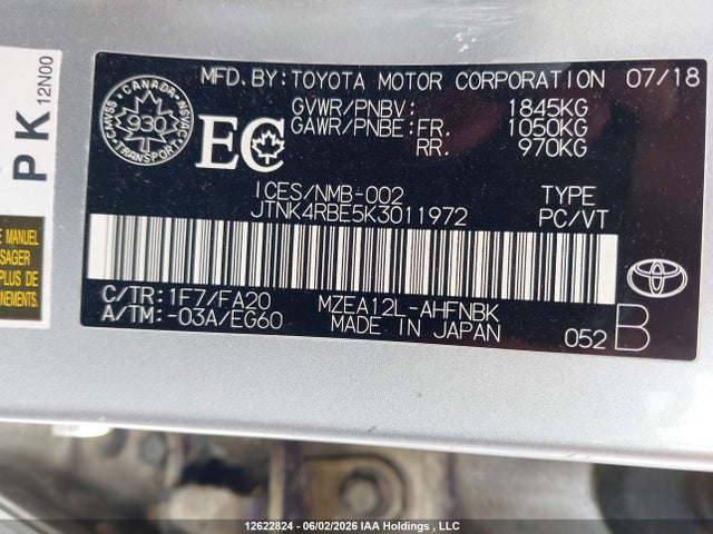 12622824 :رقم المزاد ، JTNK4RBE5K3011972 vin ، 2019 Toyota Corolla Se/xse مزاد بيع