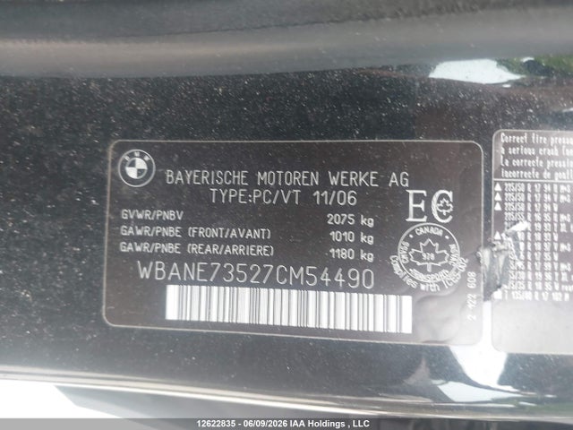 Aukcja sprzedaży 2007 Bmw 530 I, vin: WBANE73527CM54490, numer aukcji: 12622835