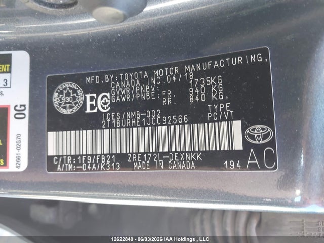 Aukcja sprzedaży 2018 Toyota Corolla, vin: 2T1BURHE1JC092566, numer aukcji: 12622840