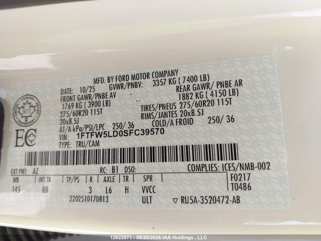 Ford F150 Lariat 2025 1FTFW5LD0SFC39570 Image 9