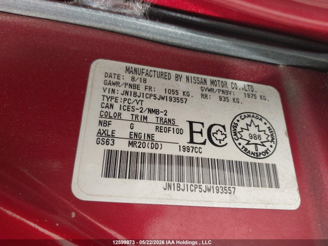 JN1BJ1CP5JW193557 Nissan Qashqai S 4dr2wd