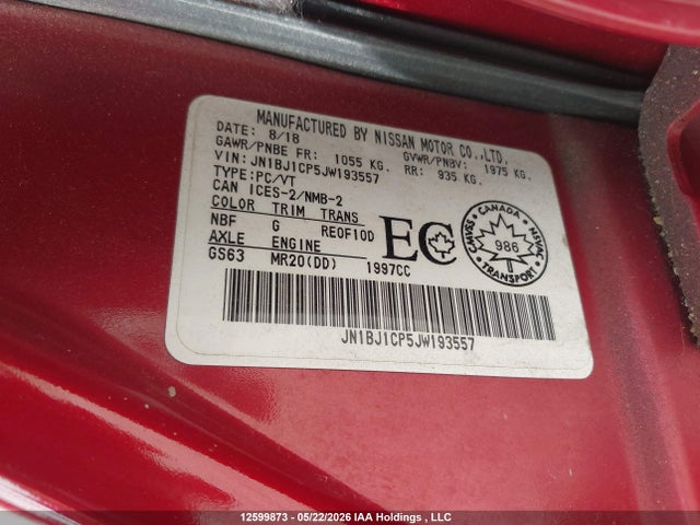 JN1BJ1CP5JW193557 Nissan Qashqai S 4dr2wd