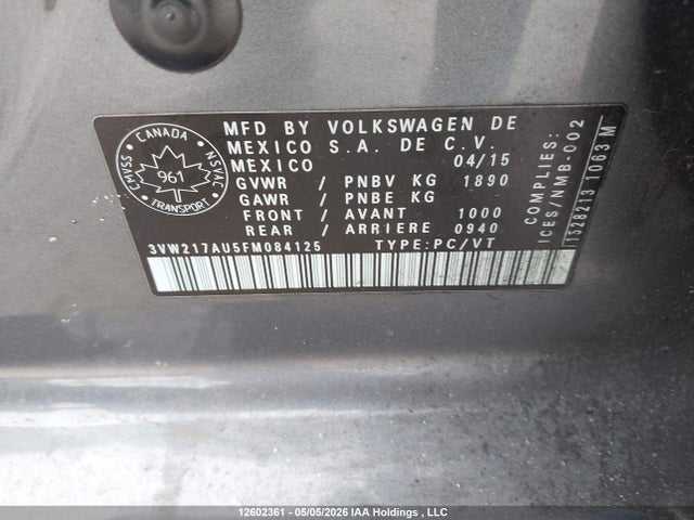 3VW217AU5FM084125 Volkswagen Golf 1.8 Tsi Comfortline/1.8 Tsi Highline/1.8 Tsi Trendline