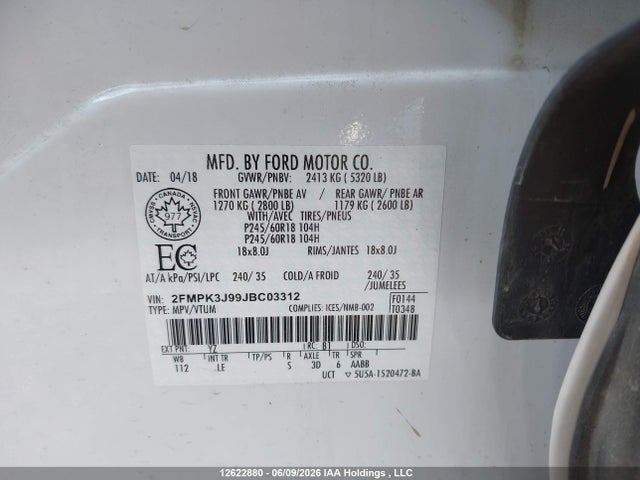 Ford EDGE SEL 2018 2FMPK3J99JBC03312 Image 9