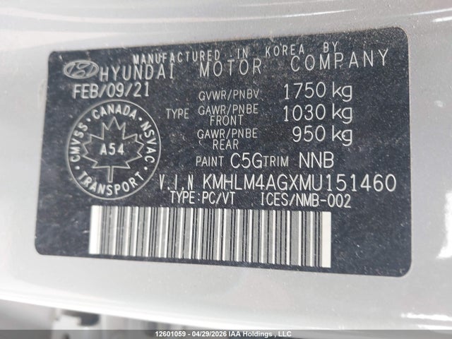 KMHLM4AGXMU151460 Hyundai Elantra Preferred Ivt