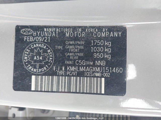 KMHLM4AGXMU151460 Hyundai Elantra Preferred Ivt