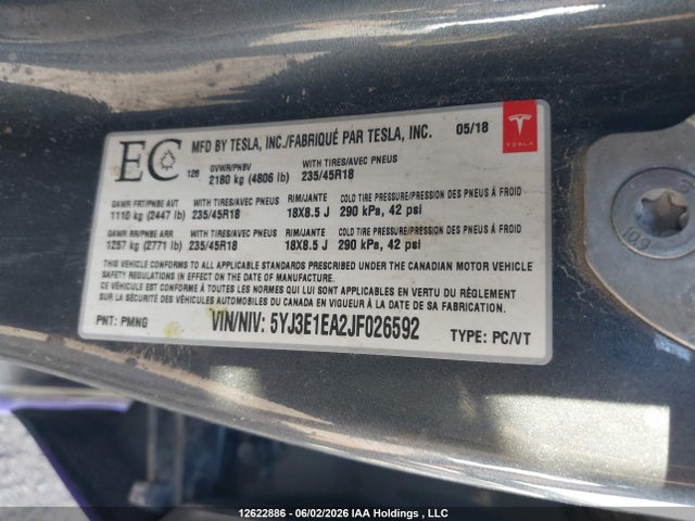 Tesla Model 3 Long Range/mid Range 2018 5YJ3E1EA2JF026592 Image 9