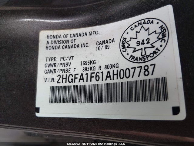 Auction sale of the 2010 Honda Civic Lx-s, vin: 2HGFA1F61AH007787, lot number: 12622902