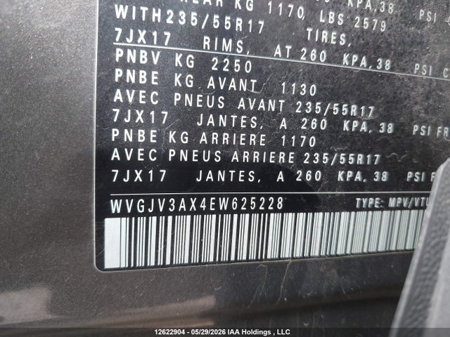 Aukcja sprzedaży 2014 Volkswagen Tiguan S/se/sel/r-line, vin: WVGJV3AX4EW625228, numer aukcji: 12622904