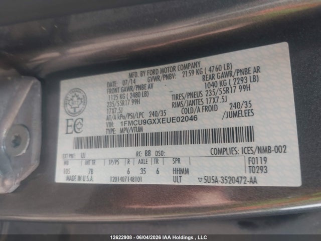 Ford ESCAPE SE 2014 1FMCU9GXXEUE02046 Image 9