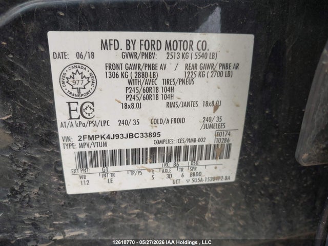 Aukcja sprzedaży 2018 Ford Edge Sel, vin: 2FMPK4J93JBC33895, numer aukcji: 12618770